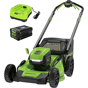$349.99 – Greenworks – 80-Volt 21-Inch Self-Propelled Lawn Mower with 4.0Ah Battery and Charger – Green