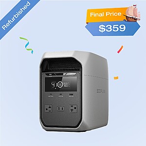$359.00 – Cert. Refurb: EcoFlow 1024Wh 1800W DELTA 3 Classic LiFePO4 PPortable Power Station $359 + Free Shipping