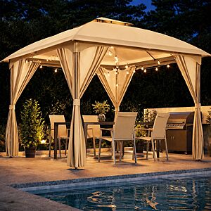 $143.99 – LAUSAINT HOME 10’x10′ Arc Double-Tier Roof Gazebo Canopy w/ Curtains (Khaki) – 37% off with promo code JVX9L8GJ
