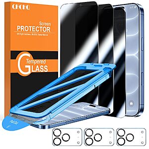 $3.99 – 3-Pack QHOHQ iPhone 18 Pro Privacy Tempered Glass Screen Protector w/ 3-Pack Camera Lens Protector + Free Shipping w/ Prime or on $35+