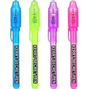 $4.19 – 4-Count KERRT Invisible Ink Pen with UV Light Secret Message Pen for Kids on Sale for  + Free Shipping w/ Prime or on $35+