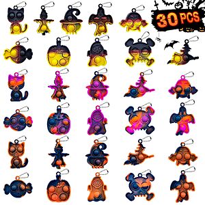 30-Pack Halloween Mini Pop Keychain Fidget Toys for Kids