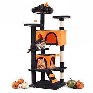 54 inch Multi-Level Cat Tree Tower with Sisal Scratching Posts and 2 Condos