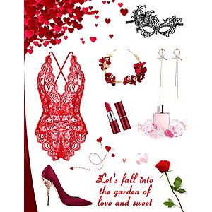 Avidlove Sexy Lingerie for Women Lace Teddy Bodysuit,B-red,XL | Snap Crotch,Sexy Floral Lace With Scalloped Edges, Deep V Neck
