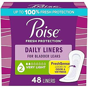 $3.76 – SnS, AC  | 48-Count Poise Daily Liners for Bladder Leaks (Very Light, Regular) at Amazon