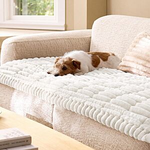 $15.99 – Bedsure Comfyfleece Non-Slip Plush Quilted Sofa Cover for Pets w/ 300GSM Padding (27.6″ x 59″, Powder White) –  + Free Shipping w/ Prime or on $35+