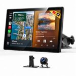 $99.19 – Topexplore 9″ Wireless CarPlay and Android Auto Screen with Streaming App, Backup Camera & Voice Assistant, GPS