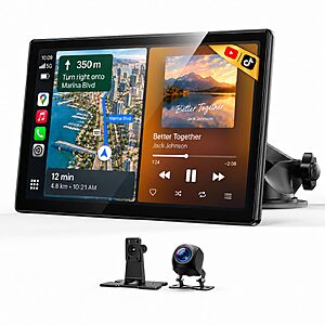 $99.19 – Topexplore 9″ Wireless CarPlay and Android Auto Screen with Streaming App, Backup Camera & Voice Assistant, GPS
