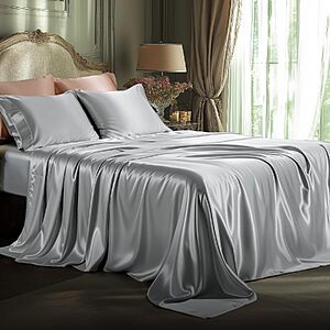 $11.49 – 4-Piece Bedsure Queen Satin Sheet Set w/ 15″ Deep Pocket  + Free Shipping w/ Prime or on $35+