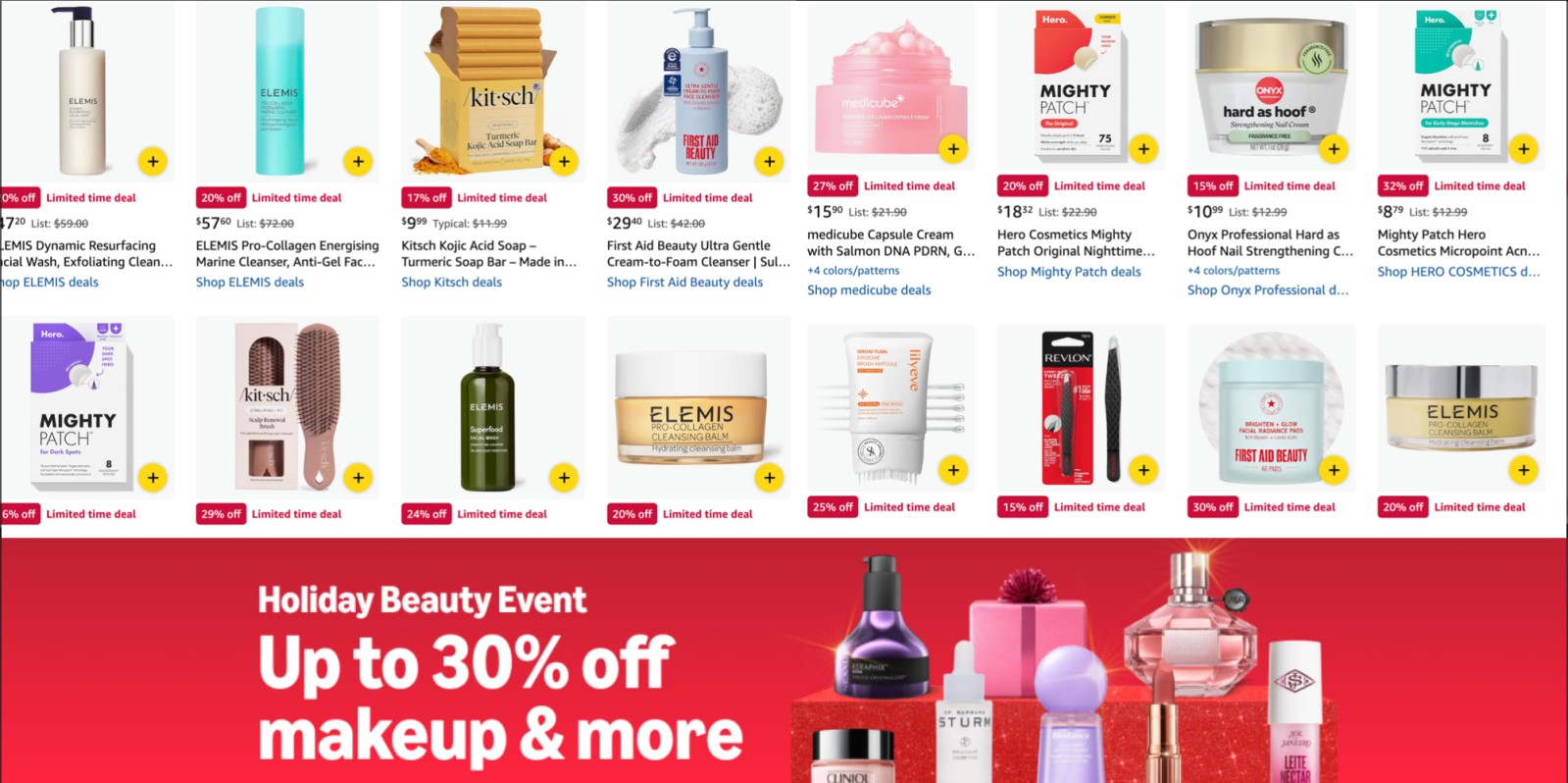 Beauty products on sale during Amazon's Holiday Beauty Event
