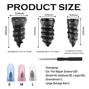 $3.44 – 100PCS 3-Size Tire Repair Rubber Nail Kit with Screwdriver  @ Amazon
