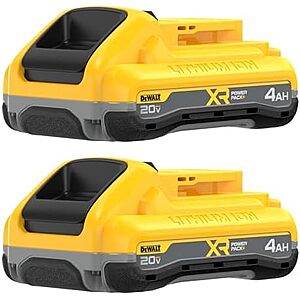 $117.90 – * | 2-Pack DEWALT 20V MAX XR POWERPACK 4Ah Lithium-Ion Batteries (DCB2104-2) at Amazon