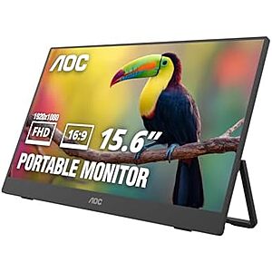$59.99 – * | 15.6″ AOC 15.6″ 1080p 60Hz Portable IPS Monitor w/ USB-C, Mini HDMI & Built-In Speakers at Amazon