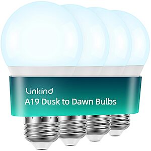 $7.49 – 4-Count Linkind A19 75W Equivalent Outdoor LED Dusk-to-Dawn Light Bulbs w/ E26 Base (1200 Lumens, 5000K Daylight)  + Free Shipping w/ Prime or on $35+