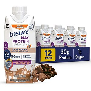 $14.80 – Ensure Max Protein Milk Shake Cafe Mocha 30g High Protein, 12 Pack — with First S&S Order