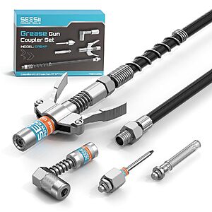 $12.73 – Seesii Grease Gun Accessory Kit w/ Quick-Release Coupler, 90° Adapter & 12″ Flexible Hose – 50% Off at Amazon with Promo Code VKBD935W