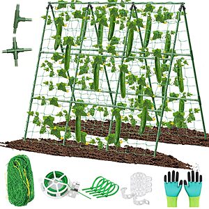 $9.74 – 45″ x 53″ LifeisLuck A-Frame Cucumber Garden Trellis w/ Climbing Net, Clips & Ties  + Free Shipping w/ Prime or on $35+