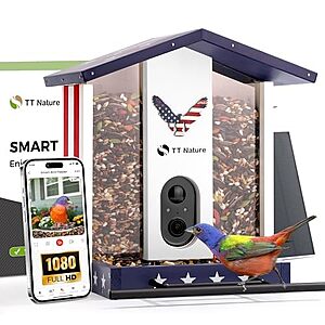 $19.99 – TT Nature 1080p Solar-Powered Smart Bird Feeder w/ Camera (American Flag)  + Free Shipping w/ Prime or on $35+