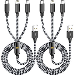 $5.39 – 2-Pack 6′ IDISON MFi Certified 3-in-1 Multi Charging Cable (Lightning, USB-C & Micro USB)  + Free Shipping w/ Prime or on $35+