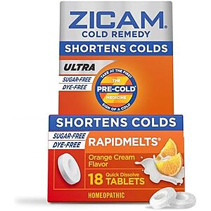 $4.33 – SnS, AC * | 18-Ct Zicam Ultra Cold Remedy Zinc Rapidmelts (Orange Cream) at Amazon