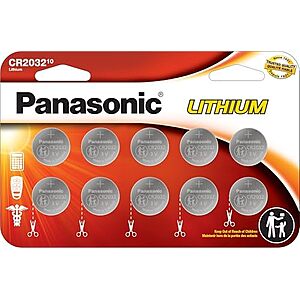 $6.49 – * | 10-Pk Panasonic CR2032 3V Lithium Coin Cell Batteries at Amazon