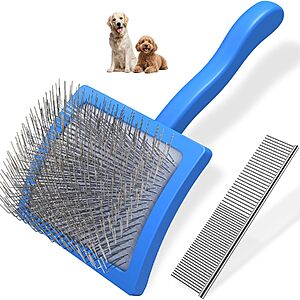$4.98 – 2-Piece Slicker Brush for Dogs & Pet Comb Grooming Kit w/ Extra Long Pins (Blue, Large) —  + Free Shipping w/ Prime or on $35+