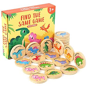 $5.99 – Protado 24-Piece Wooden Dinosaur Memory Matching Card Game for Kids –  + Free Shipping w/ Prime or on $35+