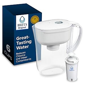 $13.57 – | Brita Small 6-Cup Water Filter Pitcher, Includes 1 Filter, White at Amazon