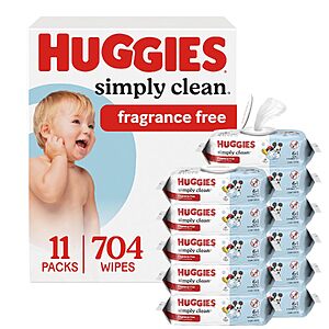 $11.88 – 11-Pack Huggies Simply Clean Unscented Baby Wipes (704-Count)  w/ S&S + Free Shipping w/ Prime or on $35+