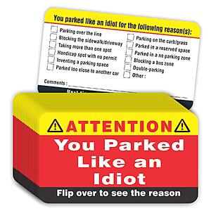 $5.99 – 100-Count PARTH iMPEX ‘You Parked Like an Idiot’ Novelty Bad Parking Business Cards  + Free Shipping w/ Prime or on $35+