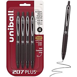 $3.64 – * | 4-Pk uniball 207 Plus+ Retractable Gel Pens (Medium Point, 0.7mm, Black) at Amazon