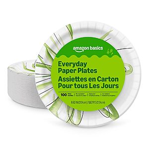 $4.77 – 100-Count 8.62″ Amazon Basics Disposable Paper Plates  ($0.05 Each) w/ S&S + Free Shipping w/ Prime or on $35+