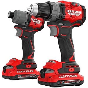 $129.00 – $129 | CRAFTSMAN V20 Brushless RP 1/2 inch Drill/Driver with 2 speed gear box, 1/4 inch Impact Driver, 2 Batteries and Charger Included (CMCK2530C2) at Amazon