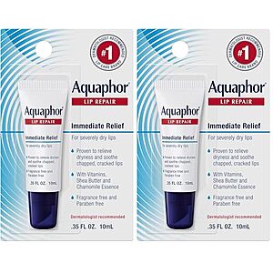 $4.98 – * | 2-Pk 0.35-Oz Aquaphor Lip Repair Ointment Tubes at Amazon