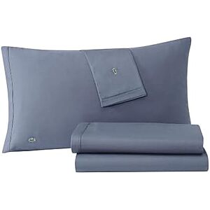 $32.00 – $32 | 4-Pc Lacoste 100% Cotton Percale Sheet Set (Queen, Vintage Indigo) at Amazon