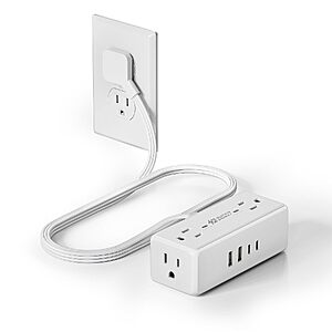 $9.99 – 3′ 1080J Superdanny Surge Protector Power Strip w/ 4 AC Outlets, 2 USB-C & 2 USB-A Ports (White) –  + Free Shipping w/ Prime or on $35+