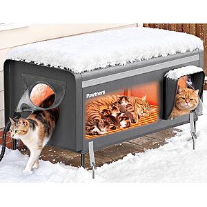 32" XXL Pawtners Heated Insulated Outdoor Cat House in Dark Grey