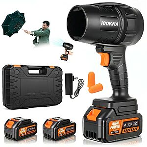 $22.10 – IOOKNA Cordless Handheld Leaf Blower w/ 2x 4.0Ah Batteries, Fast Charger & Storage Case (Orange) –  with Prime or on $35+ orders