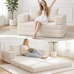 $138.59 – Tykacna Convertible Boneless Loveseat Sofa Bed w/ Removable Armrests & Backrest (Beige) – + Free Shipping