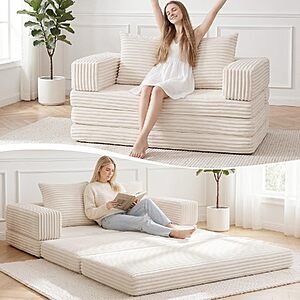 $138.59 – Tykacna Convertible Boneless Loveseat Sofa Bed w/ Removable Armrests & Backrest (Beige) – + Free Shipping