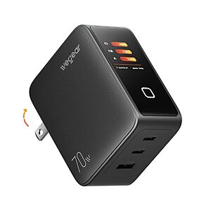 $22.40 – wegear 70W GaN USB C Charger Block with Smart Display & Touch Control, 3-Port PD3.0 Fast Wall Charger, Foldable Plug Power Adapter $22.4