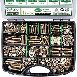 $23.74 – 523-Piece Foliv Grade 8 Bolt, Nut & Washer Assortment Kit (1/4″-20, 5/16″-18 & 3/8″-16) –  + Free Shipping w/ Prime or on $35+