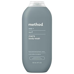 $5.76 – method Men’s Body Wash, Sea + Surf Scent, 18 fl oz Soothing Formula, Leaves Skin Feeling Soft & Moisturized, Rich Lather, Made Without Parabens –  After Coupon & S&S @ Amazon