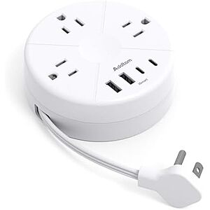 $9.99 – * | Addtam 7-in-1 Cruise Power Strip w/ 3 AC, 4 USB & 1′ Retractable Cord Flat Plug at Amazon