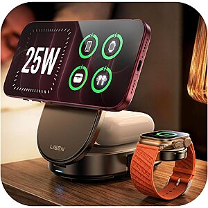 $23.99 – LISEN Qi2.2 25W 3-in-1 Wireless Charging Station for iPhone, Apple Watch & AirPods –  + Free Shipping w/ Prime or on $35+