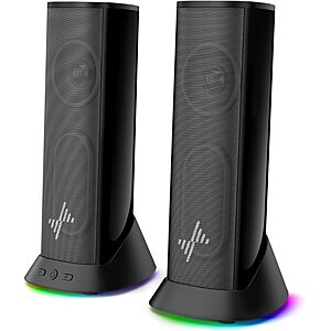 $14.99 – Nylavee Hi-Fi Stereo Computer Speakers w/ 9 LED Lighting Modes, USB-C & 3.5mm Jack (Black)  + Free Shipping w/ Prime or on $35+