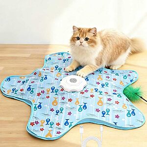 $4.04 – AQPU Rechargeable Automatic Cat Toy on Sale: 3-Mode Touch-Activated Interactive Toy with Random Motion, Concealed Feather & Squeaky Sound
