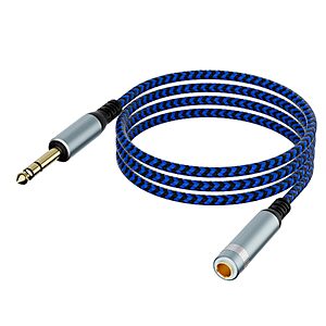 $4.49 – 6′ TRS Male To Female 1/4″ 6.35mm Stereo Audio Extension Cable (Blue/ Black)  & More + Free Shipping w/ Prime or on $35+
