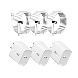 $6.99 – 20W Fast Charger, 3-Pack USB-C Port Charger with Type-C to C Cable | for iPhone 13/12/11, iPad and More (3 pack white) on Sale for
