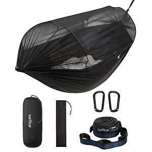 $24.99 – Sunyear Single Camping Hammock w/ Tent-Style No-See-Um Net & Tree Straps (Black)  & More + Free Shipping w/ Prime or on $35+